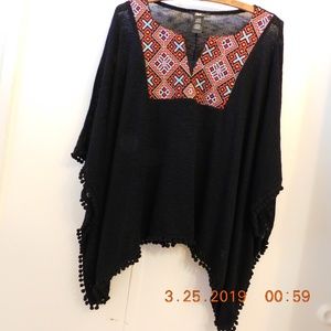Rock 47 Poncho Pom Pom Fringe Embroidery